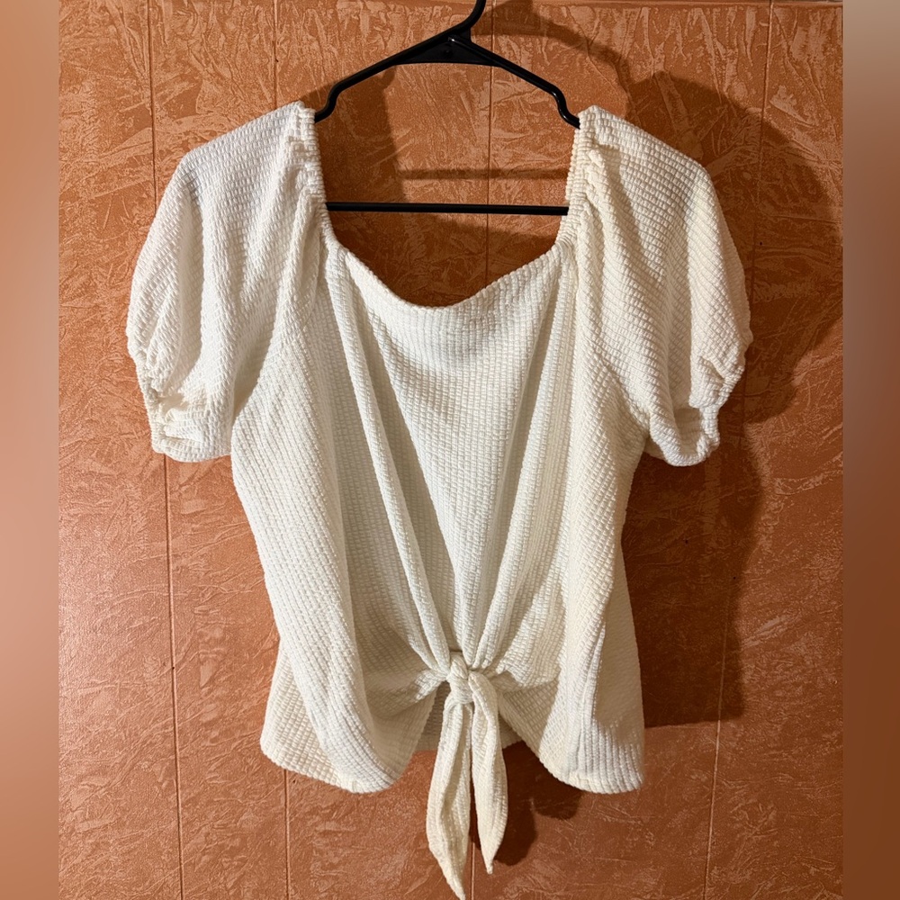 LOFT Cream Textured Tie-Front Blouse